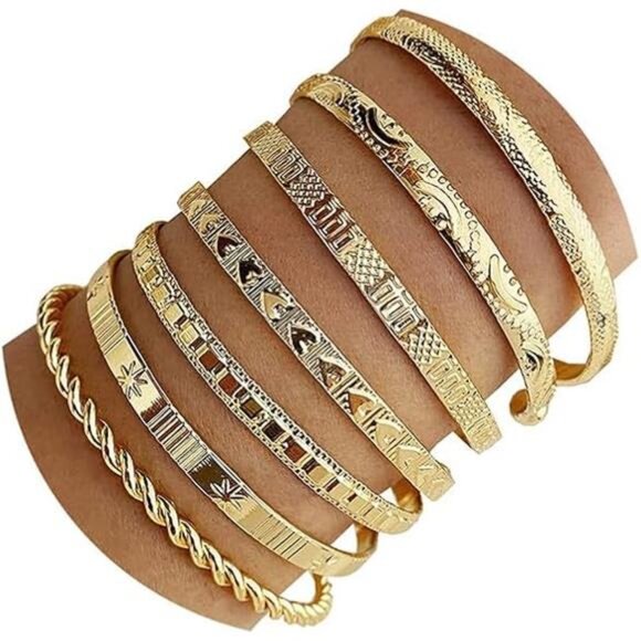 Gold Bangle Bracelet Set for Women Stackable Multi Layer Cuff Dainty Jewelry Gif - Picture 8 of 8